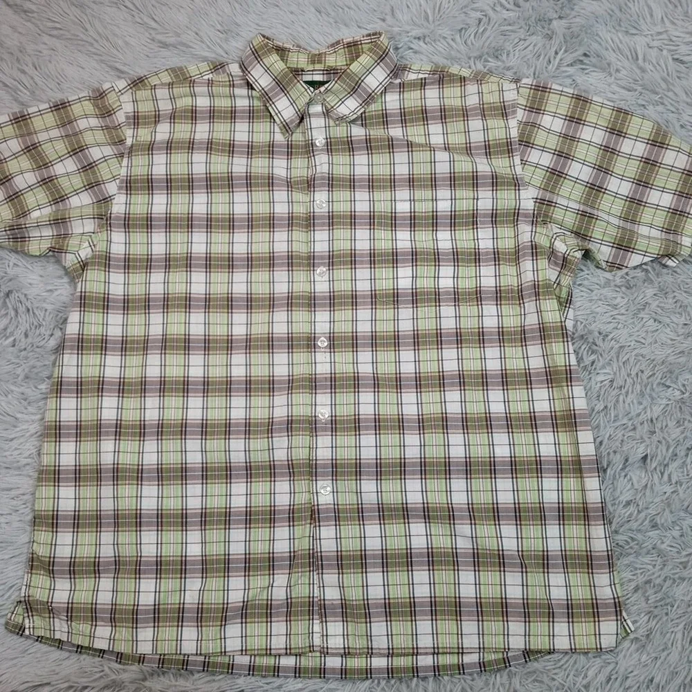 Vintage J. Crew Shirt Mens L Green‎ Plaid Preppy Career Casual Pocket Chore
